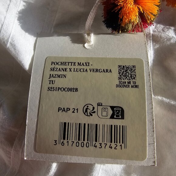 Sezane x Lucia Vergara Max Flat Pouch - Marine Blue w/ Jazmin Embroidery - NWT - Picture 4 of 12